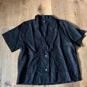 Quince Black Linen Short Sleeve Shirt Size S‎